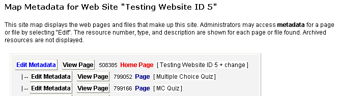 map of metadata for a site